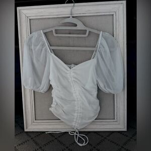 Emory Park white off the shoulder ruched bodycon top with puff sleeves S